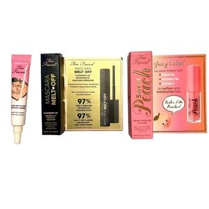TWO FACED Bundle Sweet Peach Lip Oil Primed And Peachy Primer Mascara Melt Off